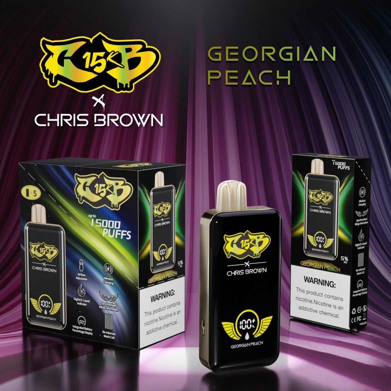 Chris Brown CB15K Puffs 15ML Disposable Device With Synchronized Wings Animation & Wireless Charging