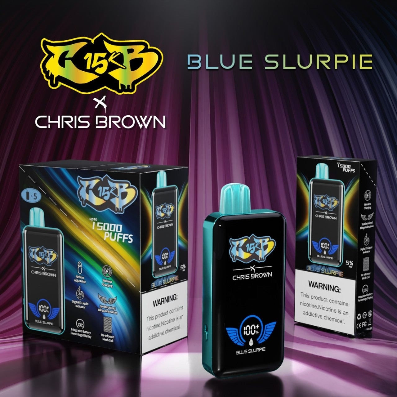 Chris Brown CB15K Puffs 15ML Disposable Device With Synchronized Wings Animation & Wireless Charging