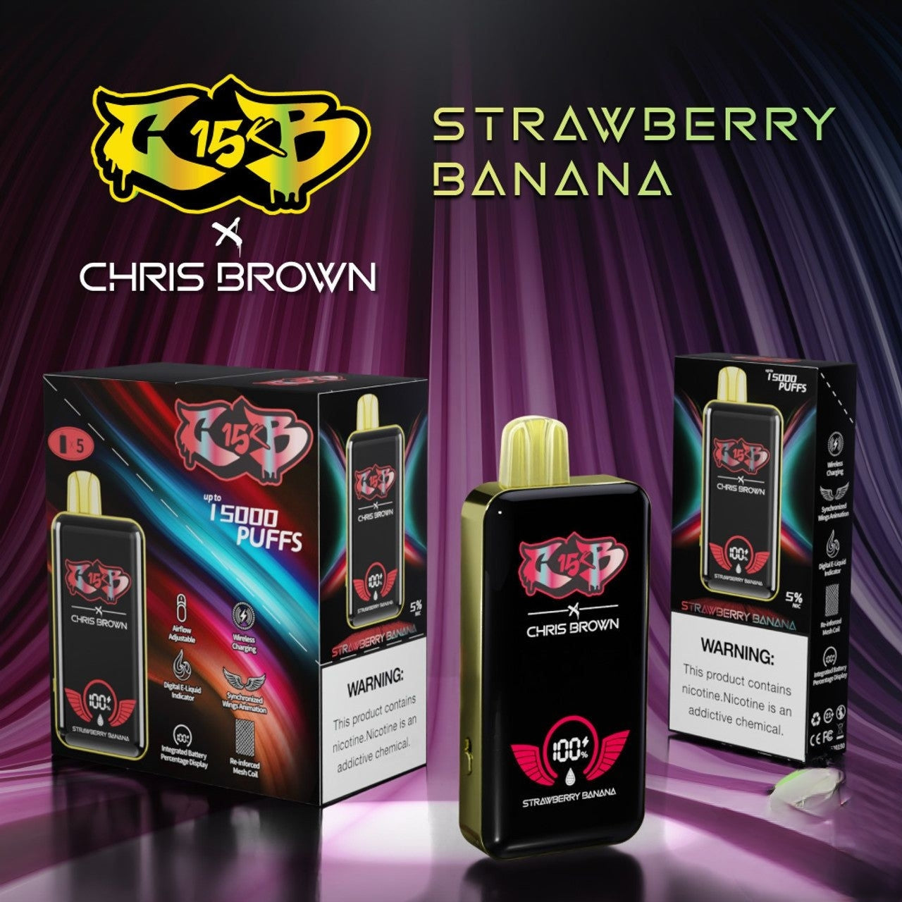 Chris Brown CB15K Puffs 15ML Disposable Device With Synchronized Wings Animation & Wireless Charging