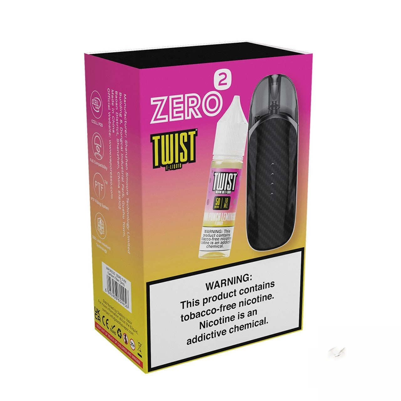 Vaporesso Zero 2 800mAh Refillable Pod System Starter Kit With 2 x 3ML Refillable Pods & 16ML Synthetic Salt Nicotine E-Liquid
